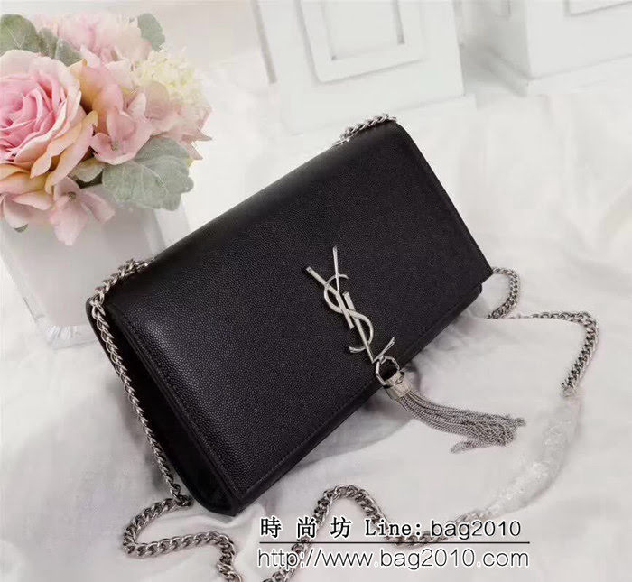 YSL聖羅蘭 原版魚子醬牛皮 翻蓋式 金色鏈條包 26702-1 YAS1345